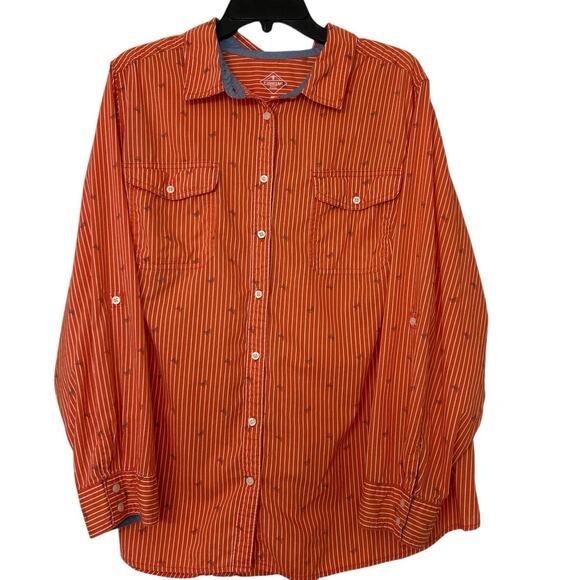 St John’s Bay 100% Cotton Coral Striped Butterfly Print Button Down Shirt 2X - Picture 1 of 10
